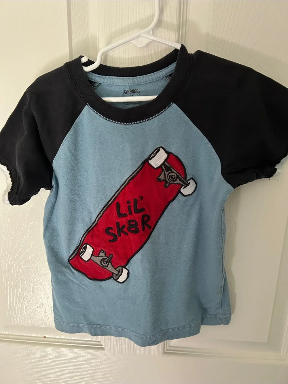 Gymboree Light Blue & Black Tee with Red Skateboard Graphic